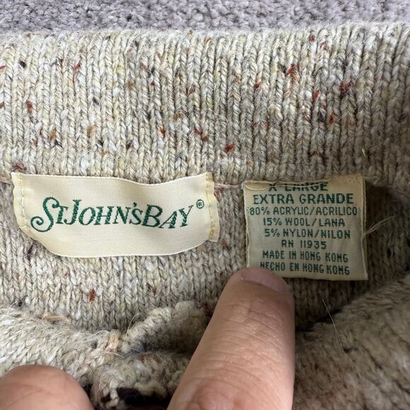 Vtg St John’s Bay Knit Sweater Size XL Collared Beige Multicolor Stripe Western - Picture 4 of 5